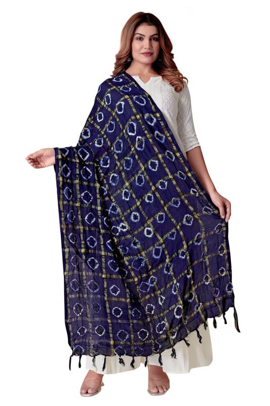 Image of Women Bandhani Dupatta | Traditional Chunri Print with Decorative Border | Lightweight Ethnic Stole for Festive and Wedding Wear