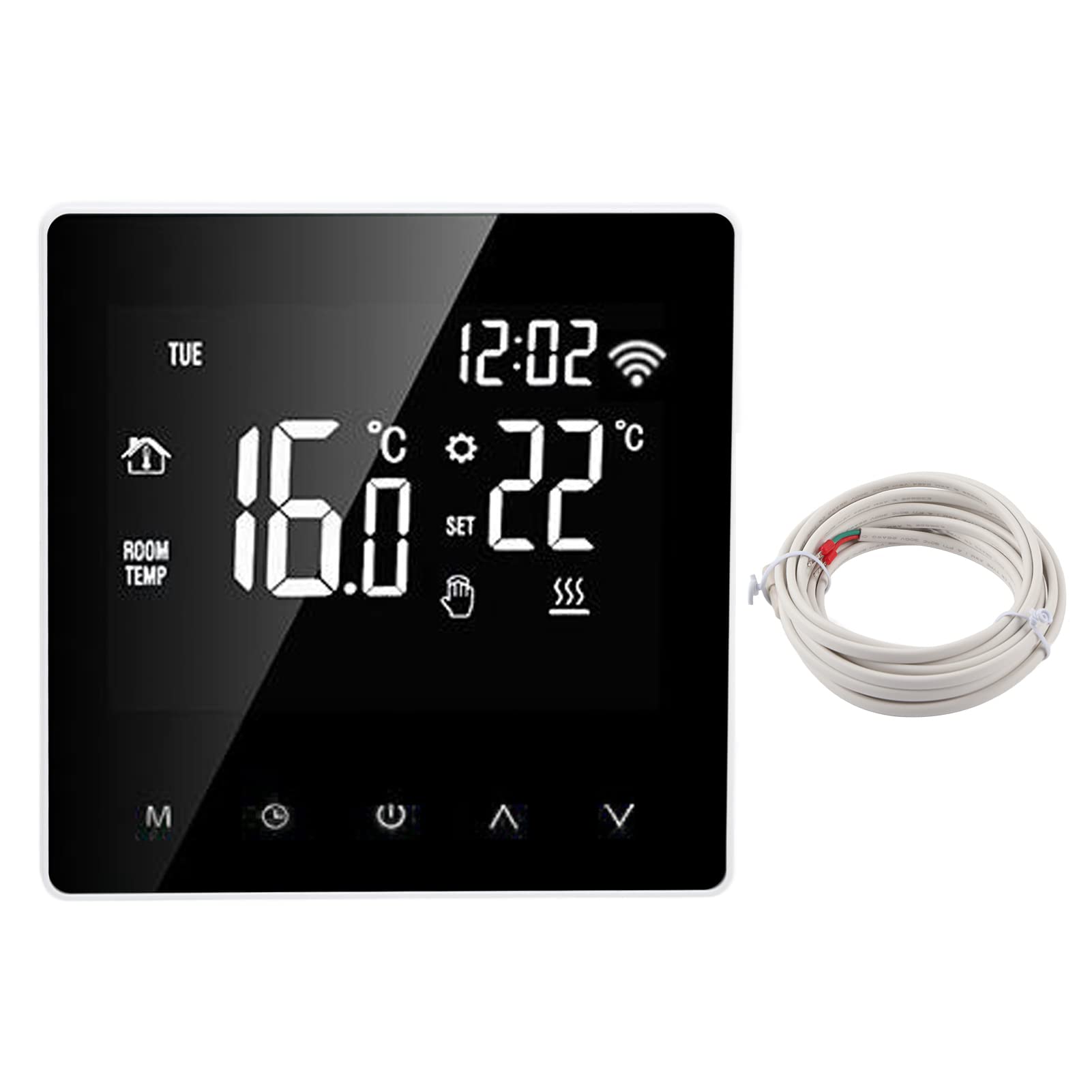 Fabater Inteligentny Termostat LCD WIFI do Ogrzewania Podłogowego, Inteligentny Regulator Temperatury, Kompatybilny z, Termostat Kotła ściennego AC230V (Biały tył i biały guzik 16A)