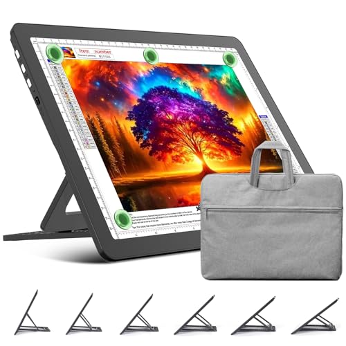TOHETO Mesa luminosa A4 con soporte y bolsa para pintura con diamantes, caja de luz recargable ultra brillante para dibujar, almohadilla luminosa recargable para copiar, luz de mesa inalámbrica para