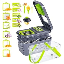 Cortador Y Rebanador De Verduras Multifuncional Irishom 22 en 1 Mandolina de Multiusos, Cortador de Verduras con 13 Cuchillas Ajustables, Picador Manual Rebanador Rallador de Cocina para Patatas, Cebolla, Calabacin