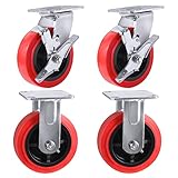 SY America 5' 4 Pack Plate Caster, Polyolefin/Polyurethane Wheel, Top Plate Caster Extra Width 2 inches, 3000 lbs Total Capacity (5 inches Pack of 4, 2 Swivel w/Brakes + 2 Rigid)