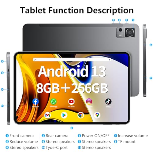 Image of 12 Inch Tablet, 8GB RAM 256GB ROM, Android 13 Tablet with Decorative Perforated Case, Octa-Core 2.0Ghz Processor, 2000 * 1200 FHD Screen, 5MP+13MP Camera, 8000mAh, GPS, WiFi, Bluetooth (Ivory)