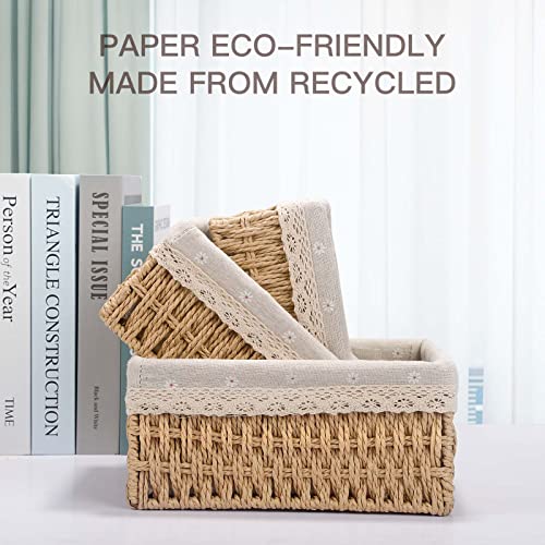 Sosayet Aufbewahrungskorb Korb Spielzeug Aufbewahrung Badezimmer Körbchen Geflochten Wickeltisch Organizer Körbchen Kinderzimmer Boxen Basket Kleiner Korb 3er Set aus Gewebtem Recyclebarem