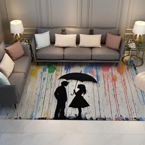 Tapis style graffiti silhouette de couple 90x150cm haute densité résistant - 2
