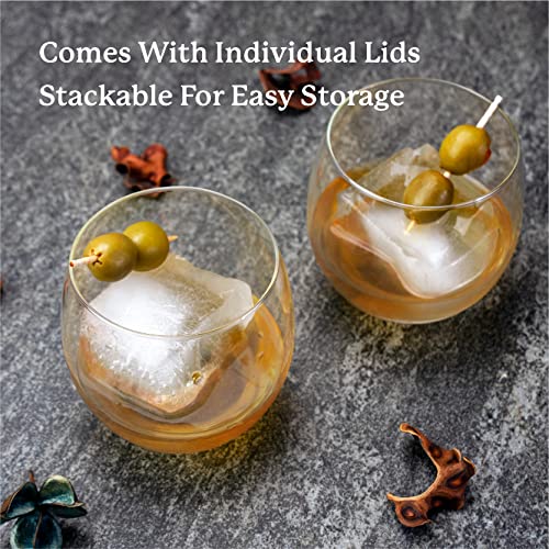 Samuelworld Large Silicone Ice Cube Tray Molds, 2-Pack, Big 2 Inch Cubes - Bpa Free, Flexible, 8 Cavity Easy Release Slow Melting Ice For Whiskey, Cocktails, Gifts - Black (With Lids) #TOP6