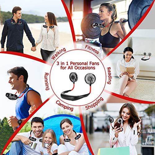 Portable Hanging Neck Sports Fan - Hands Free USB Rechargeable Personal Wearable Neckband Fan Battery Operated with 3 Level Air Flow Headphone Design Cooling Head Fan Mini Necklace Fan for Office
