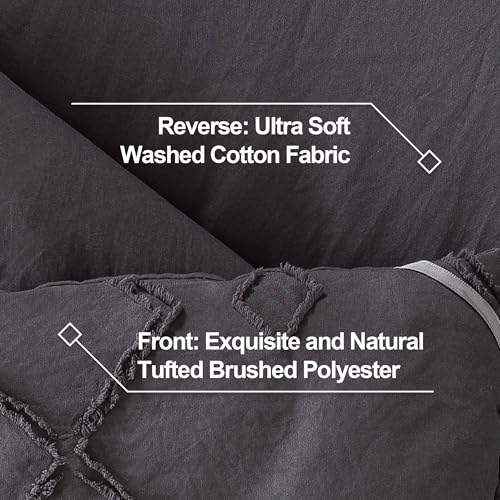Image of Andency Dark Gray Tufted Comforter Set Full(79x90Inch), 3 Pieces(1 Tufts Comforter, 2 Pillowcases) Boho Textured Farmhouse Bed, Down Alternative Geometric Bedding Set