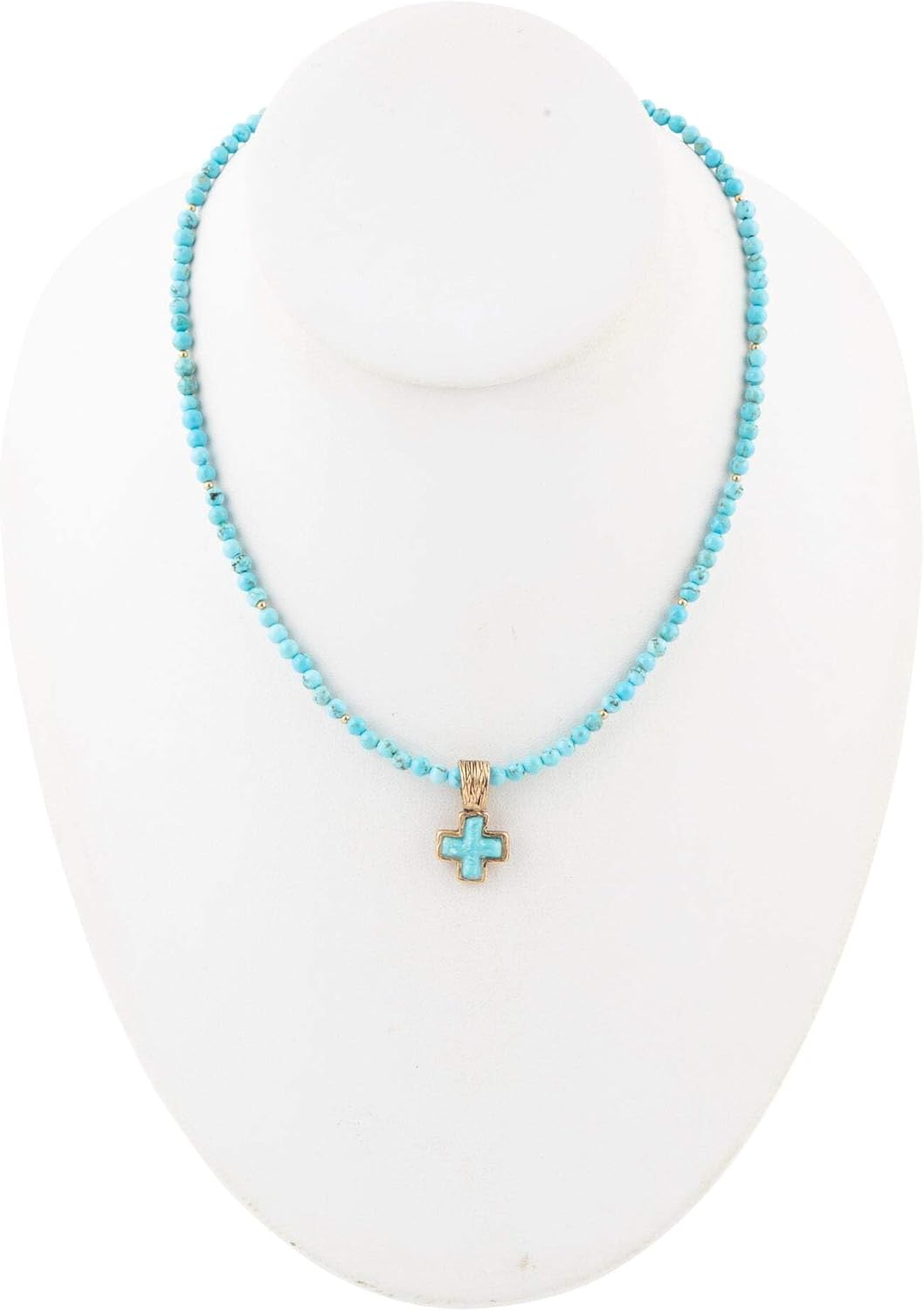 Barse Jewelry Blue Turquoise Cross Golden Pendant Necklace