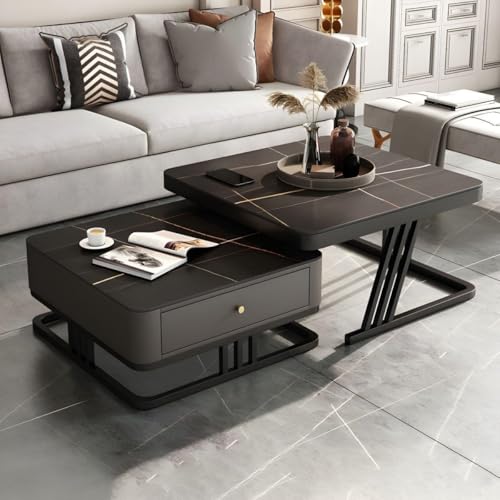 Image of RIZIK STORE Iron Frame Handmade Drawer Square Coffee Table /Nesting Table /Side Table /Center Table with Engineered Wood Top for Living Room /Drawing Room /Balcony (Black, 20 inchx20 inch)