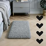 AUAUY Tapis Salon Shaggy Poil Long, 60 x 90 cm Tapis Chambre Moelleux Doux, Lavable Antidérapant Descente de Lit Chambre avec 4 Bandes adhésives, Idéal pour Salon, Chambre, Couloir