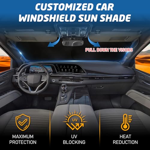 Windshield Sun Shade for Car, 63\"x28.5\" Universal Fit Front Window Sunshade with Double Steel Ring Frame, Car Sun Shade, UV Protection Windshield Cover with Storage Pouch (Line Flowers)