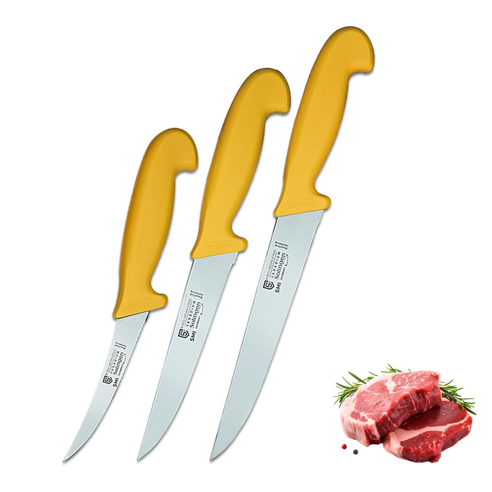 SMI Solingen Set di 3 coltelli da cucina in acciaio al molibdeno tedesco 1.4116 | Coltello da disosso, coltello da macellaio e coltello da chef | Prodotto in Germania