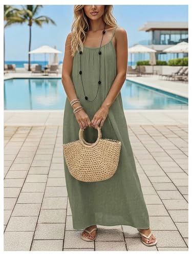 Image of SHENHE Women's Open Back Spaghetti Strap Beach Maxi Dress Loose Flowy Vacation Sundress