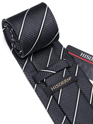 Image of HISDERN Mens Striped Ties Classic Silk Woven Tie and Pocket Square Set Formal Business Necktie Handkerchief for Wedding