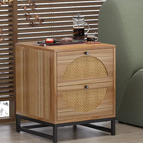 Recaceik Ratten NightStand, Natural End/Bedside Table with 2
