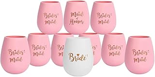 Set of 10 Bachelorette Party Silicone Wine Cups White Bride & Pink Bridesmaid Cups Maid of Honor Cup, Bridesmaid Wedding Gift Party Favors