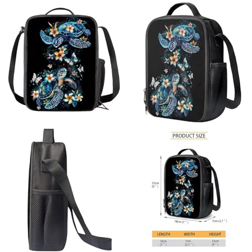 Turtle Preschool Backpack for Girls with Lunch Box Cute Bookbag School Bag Set for Kids Floral Kindergarten Backpack Children Book Bag 15.7 inch Travel Daypack Back Pack3