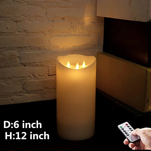 1 Pack Huge Flameless 12'' Candles Real Wax Pillars Include Realistic Dancing Led