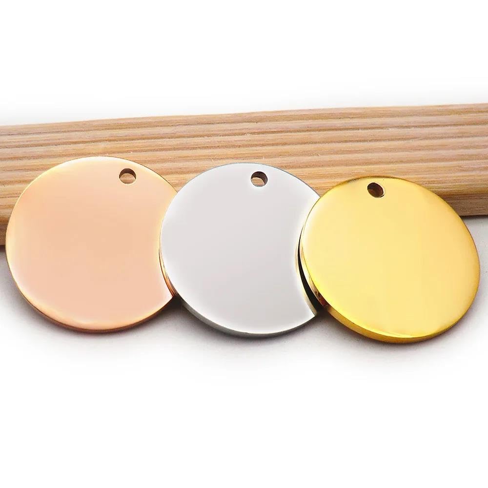 Lot de 100 pendentifs en acier inoxydable pour chat et chien gravés - Plaque d'identification vierge pour animal domestique - Argenté - 20 mm