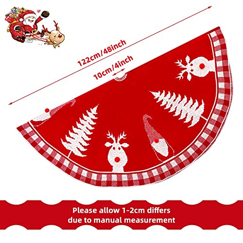 Sekkvy Christmas Tree Skirt, 48 Inch Large Rustic Christmas Tree Mat With Elk And Santa 3D Red Knitted Xmas Tree Collar For Christmas New Year Home Party Decorations #TOP2