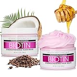 Advanced Clinicals Biotin Hair Treatment Anti-Breakage Repair Hair Mask. Strengthen Broken, Color-Treated Hair W/Repairing Deep Conditioner Manuka Honey & Caffeine To Restore Weak Hair, (Pack Of 2)