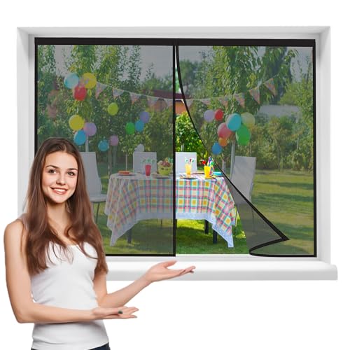 Mosquitera Ventanas​Magnetica, 115x115cmCierre Magnético Automático Fácil Acceso para Niños y Mascotas, para Sala de Estar Balcón ，Negra