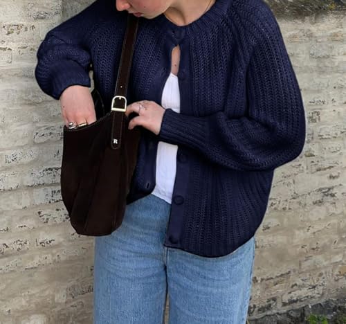 Image of Sumleno Womens Open Front Button Down Sweater Long Sleeve Y2k Chunky Knit Cardigan Trendy Fall Outfits Casual Knitwear Coats