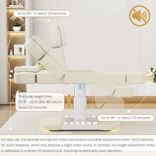 Image of Professional Electric Spa Table /Chair with LED Light, 3 Motor Height Adjustment, Backrest, Leg Support Angle Adjustable for Massage, Facial, Medical, Tattoo, Waxing, Beauty Salon and More - Beige Gray