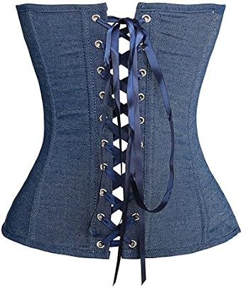 Corset Tops Bustiers Womens Denim Lingerie Vintage Renaissance Lace up Medieval Party Blue