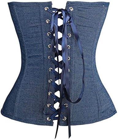 Corset Tops Bustiers Womens Denim Lingerie Vintage Renaissance Lace up Medieval Party Blue