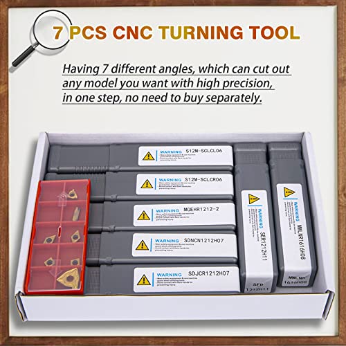 Zmcyng 1/2'' SHANK Metal Lathe Tools, 7Pcs Metal Lathe Cutting Tools Carbide Turning Tool Insert Holder Set Lathe Boring Bar Set thumb #1