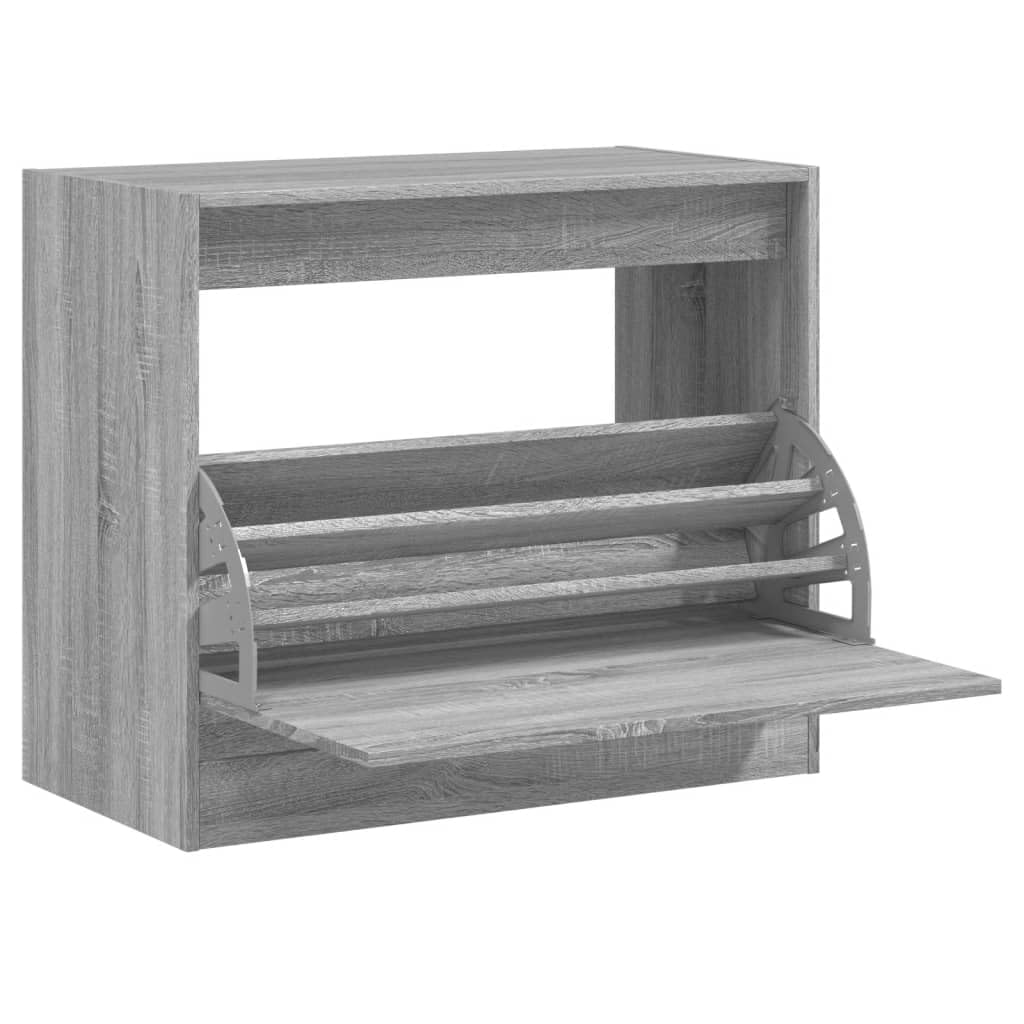 Armario para zapatos Sonoma Gris 80x42x69 cm Madera de ingeniería | 1 cajón plegable de 3 niveles, diseño compacto, tapa resistente para decoración, montaje en pared incluido