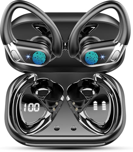 Wireless Earbuds, 2026 Bluetooth 5.4 Headphones Sport, Bluetooth Earbuds with ENC Noise Canceling Mic, 65H Stereo Wireless Headphones IP7 Waterproof with Earhooks, Dual LED Display for Workout/Running