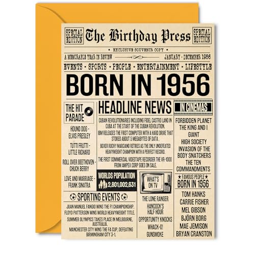 69th Birthday Cards for Women Men - Born In 1956 Newspaper - Happy 69 Birthday Card for Grandma Grandad Nan Vintage Retro Back In 1956, 5x7 Inch Bday Greeting Cards