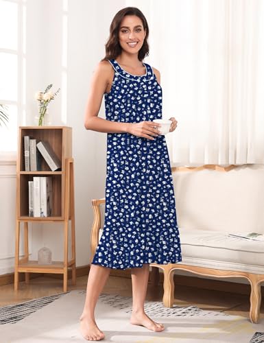 Image of MZROCR Cotton Nightgowns for Women Soft Sleeveless Night Gown for Adult Women Ruffle Sleepwear