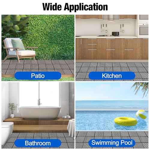 Image of ToLanbbt Modular Interlocking Cushion 12P 11.8 inch x 11.8 inch Interlocking Rubber Floor Drain Holes Non-Slip Splicing Drainage Mats for Deck, Shower, Kitchen, Drain Pool, Sauna Bath (Black, 1 Rows Dots)