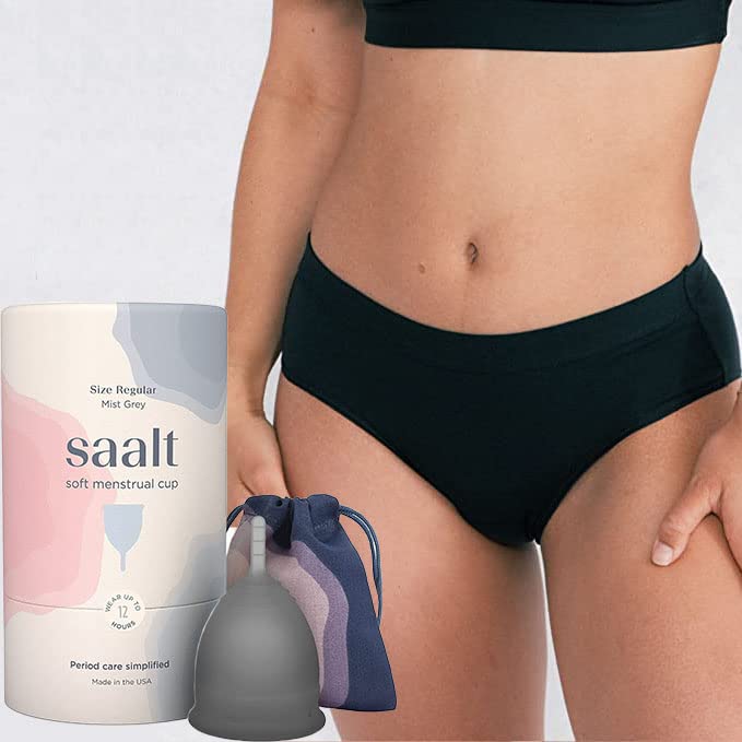 Miniatura 1 de Saalt Copa menstrual suave (gris, regular) y algodón breve período, ropa interior 100% algodón (pequeña), súper suave y flexible, mejor copa