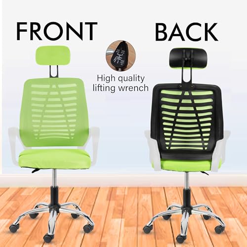 Image of Casa Copenhagen,Mesh Office Desk Chair,Rocking Ergonomic Computer Chair Adjustable High with Headrest and Comfortable Armrest Swivel - Indi Green & White Handle