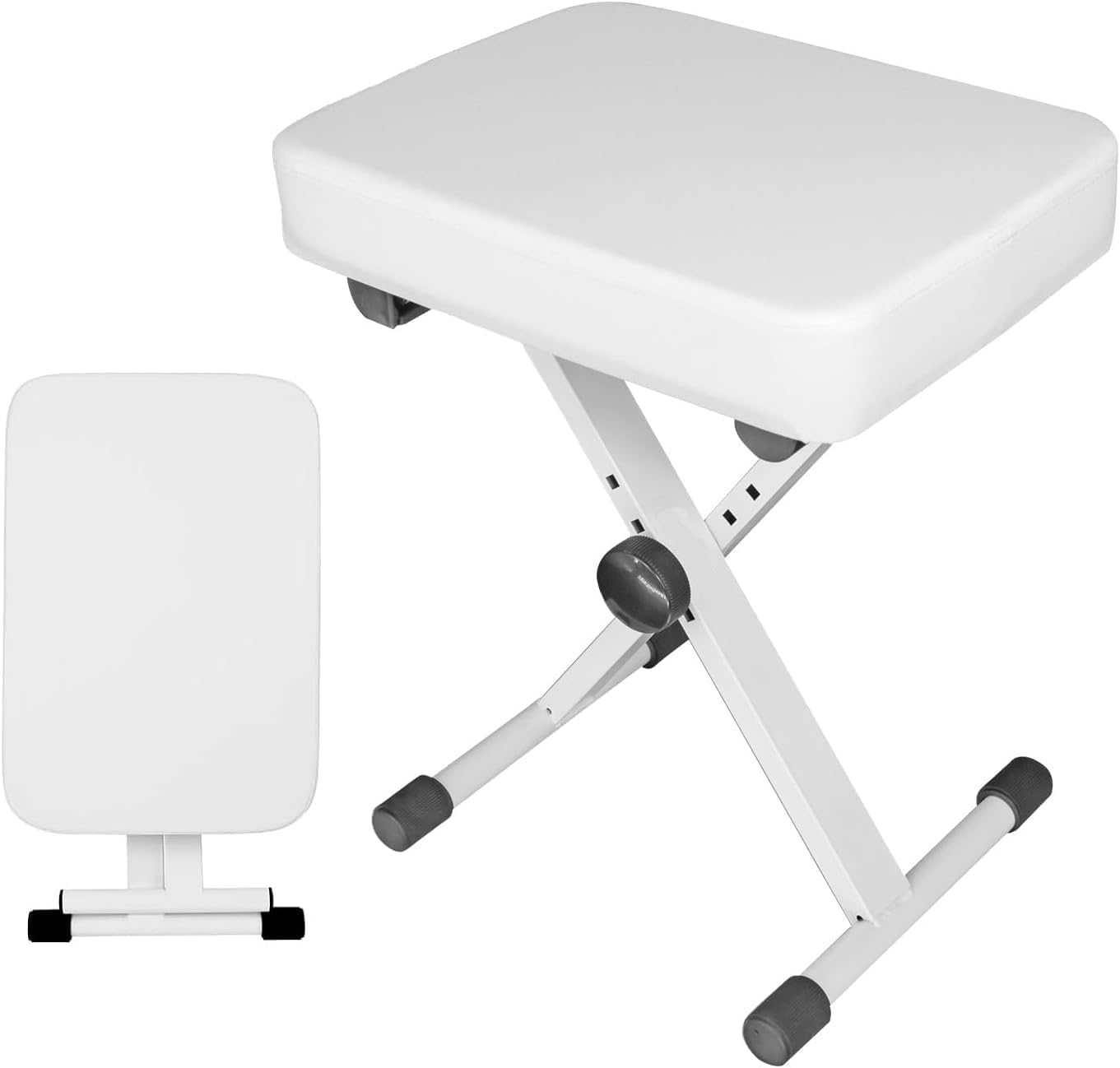 HEYOUTH Banqueta Piano Regulable, 40-45-48-50CM,Estable Taburete Piano en Forma de X,Banco Piano con Premium Acolchado,Plegable Banco de Teclado (White)