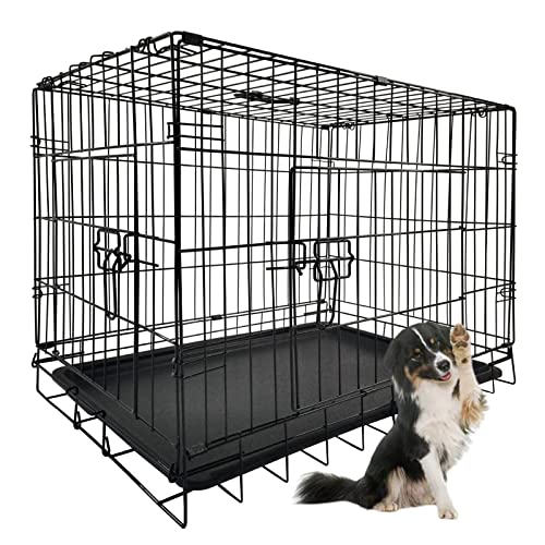 36 Inches Large Dog Crate Pet Pen - Heavy Duty Metal Wire Foldable Dog Travel Crate Portable Kennel - Double Front & Side Gate Doors with Sliding Locks, Carry Handle, 91(L) x 57(L) x 64(H) cm