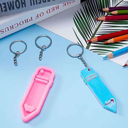 3 Pieces Pencil Shape Silicone Molds Jewelry Making Keycahin Polymer Clay Mold Chocolate Candy Clay Moulds, 10 Pieces Key Rings With Chains For Office Baking Crafts Keycahin Decoration, Pink #TOP6