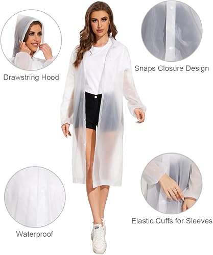 Miniatura 9 de 2-Pack Reusable Rain Ponchos for Adults - Hooded Raincoats for WomenMen with Drawstring