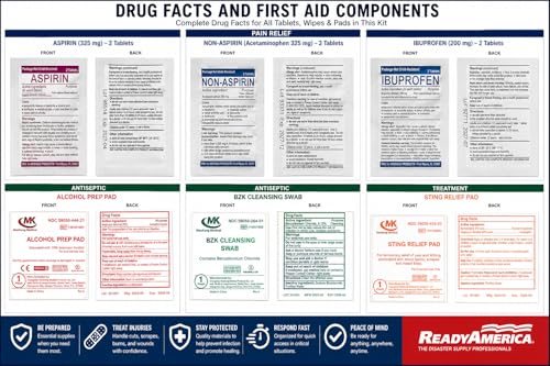 Miniatura 10 de Ready America 70380 Kit De Emergencia De 72 Horas, 4 Personas, Mochila De 3 Días, Incluye Botiquín De Primeros Auxilios, Manta De Supervivencia, Comida De Emergencia, Preparación Portátil Para