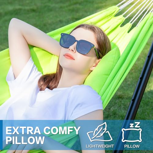 Image of PNAEUT Double Hammocks with Stand for Outside, Portable Space Saving Heavy-Duty Steel Stand for Indoor Outdoor Patio with Carrying Bag, 450 lbs Capacity (Green)