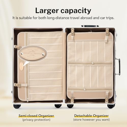 Image of Vintage PU Leather Luggage Set, Retro Trunk Suitcase with Wide Aluminum Frame, TSA Key Locks and Smooth 360 Spinner Wheels (Signature Black,26 inch+12 inch)