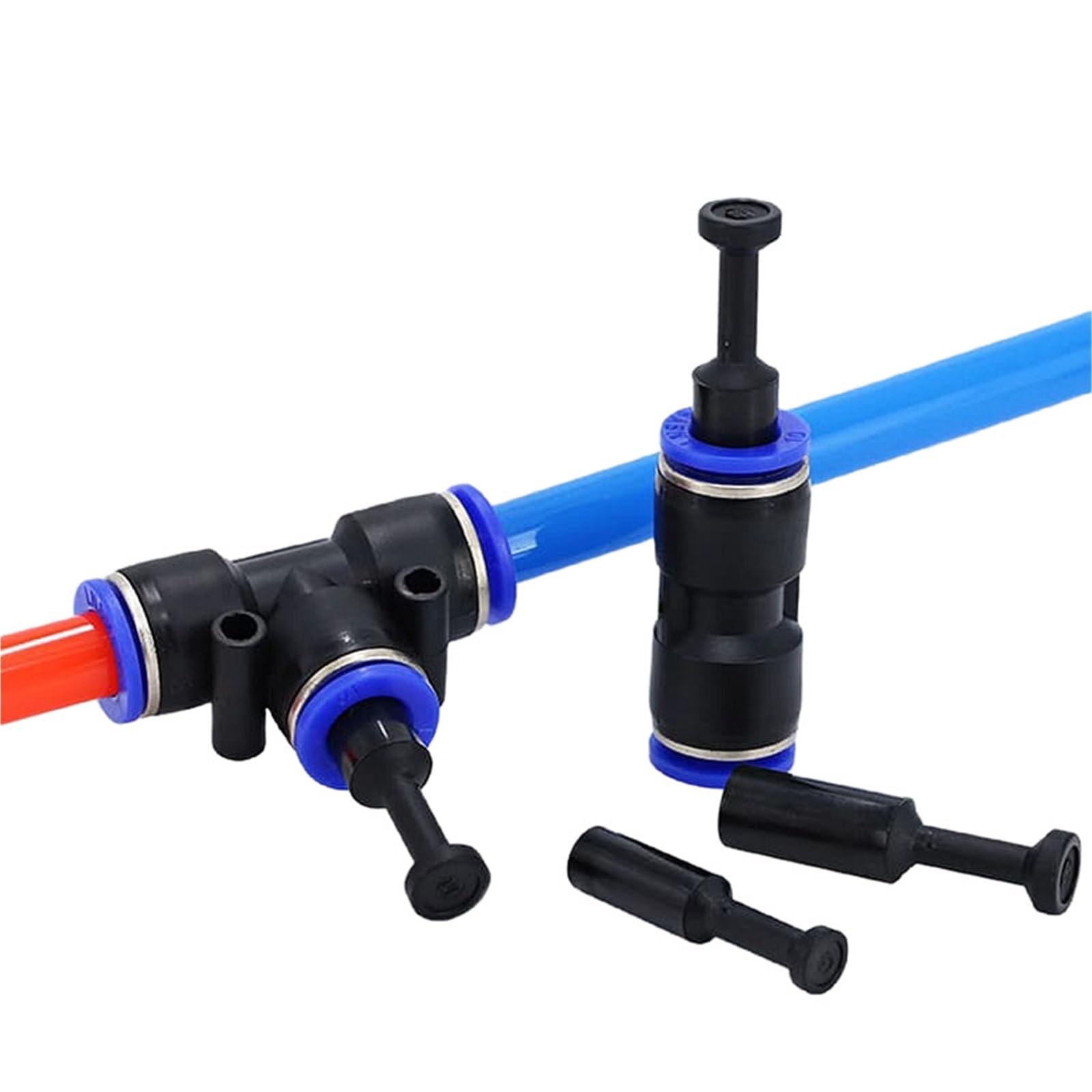 Lot de 1/10 connecteurs pneumatiques rapides en plastique 4 mm, 6 mm, 8 mm, 10 mm, 12 mm, 14 mm, 16 mm (noir PP16, 5 pièces)