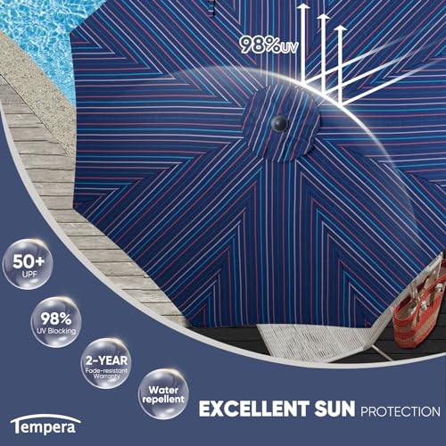 Image of Tempera Patio Market Outdoor Table Umbrella with Auto Tilt and Crank, Large Sun Umbrella with Sturdy Pole & Fade Resistant Canopy, Easy to Set