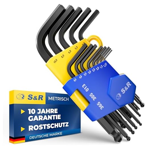S&R Innensechskantschlüssel Satz HX mit Kugelkopf, kurz/lang 13-tlg, 1,27 bis 10 mm in Kunststoffclip (Schwarz, KURZ, 13-tlg.)