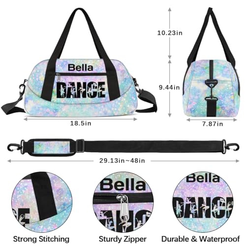 Personalized Dance Bag Gym Bag for Girls, Custom Sports Duffel Bag for Kids, Weekender Bags Travel Duffle Bag, Glitter Dance3