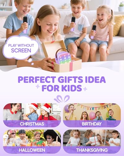 Image of YLL Upgraded Mini Karaoke Machine with 3 Wireless Microphones Toy for Kids, Birthday Gifts for Girls Boys, Portable MP3 Player for Ages 3, 4, 5, 6, 7, 8, 9, 10, 11, 12+ Year Old Family Party (Purple)